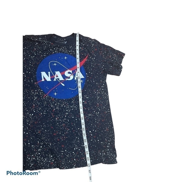 Buzz Aldrin NASA Blue Paint Splatter Graphic T-Shirt Men’s Small Space Logo Tee - Picture 4 of 4